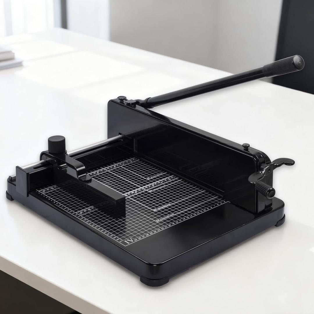 Heavy Duty Paper Cutter for A4 Paper, Guillotine Paper Cutter 12 Inch, 400 Sheet Capacity, Solid Steel Construction, 20.87"x15.55"x7.87"