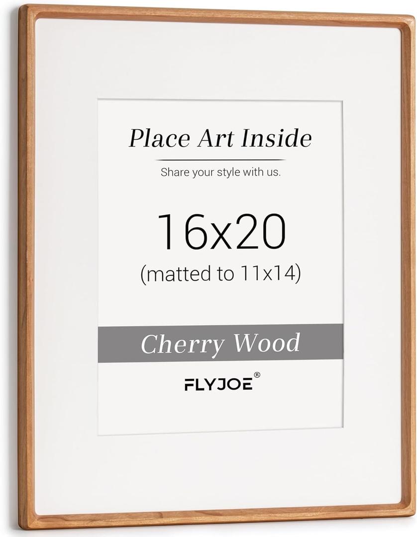 16 x 20 Picture Frame, USA-Sourced Natural Cherry Wood Photo Frame with Tempered Glass, Handcrafted Rounded Corner 16x20 Wooden Frame Matted to 11x14 Photos, Horizontal or Vertical Wall Mounting (16x20, 1P, USA-Sourced Cherry Wood)