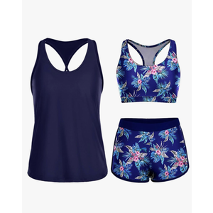 Yonique 3 Piece Athletic Tankini Swimsuits for Women with Shorts Swim Tank Tops with Sports Bra and Boyshorts Bathing Suits XS
