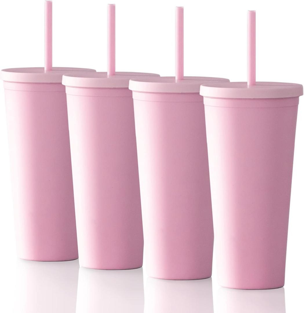 STRATA CUPS Acrylic Tumbler with Lid and Straw (Pack of 4) - 22 oz Pastel Colored Cups, Double Wall Pink Plastic Bulk Tumbler with Lids and FREE Straw Cleaner, Tumblers for Vinyl Projects STRATA CUPS Acrylic Tumbler with Lid and Straw (Pack of 4) - 22 oz Pastel Colored Cups, Double Wall Pink Plastic Bulk Tumbler with Lids and FREE Straw Cleaner, Tumblers for Vinyl Projects