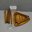 12.4 Tall Small Teak Shower Stool for Shaving, Waterproof Corner Foot Rest with Storage Basket, Space-Saving Design for Compact Showers