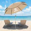 7FT Beach Umbrella with Heavy Duty Sand Anchor -Tan | Double-Layer Canopy | Above Ground Pool Umbrella | Height Adjustable, UPF 50+ Sun Protection for Beach, Patio ,Outdoors