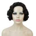 Lydell Vintage Cosplay Party Wig Short Finger Wavy Flapper Hairpiece +Free Wig Cap (Dark Brown)