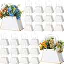 Noveread 24 Pcs Mother's Day Floral Gift Bags Bulk Portable Flower Bouquet Wrapping Paper Bag with Handle Waterproof Florist Wrap Centerpiece Box for Women Anniversary Wedding Birthday (White)