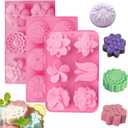 Silicone Soap Molds, different Cavities Soap Mold with Different Shapes, Perfect for Soap Making, Handmade Cake Chocolate Desserts Biscuit Pudding Teacake Jelly 3 Pack - Flower