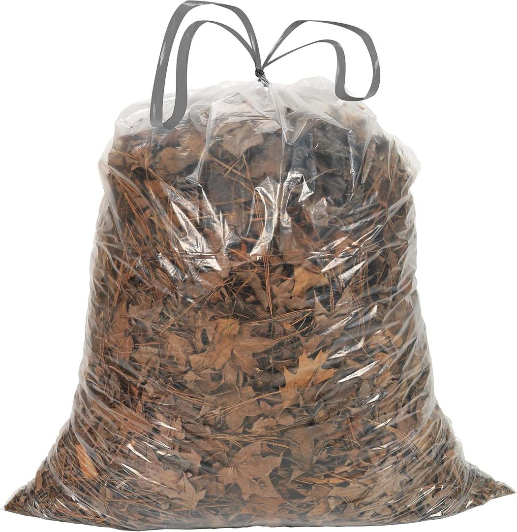 Ultrasac 39 Gallon 1.0 MIL Clear Drawstring Trash Bags - 33" x 40" - Pack of 70 - For Lawn & Leaf