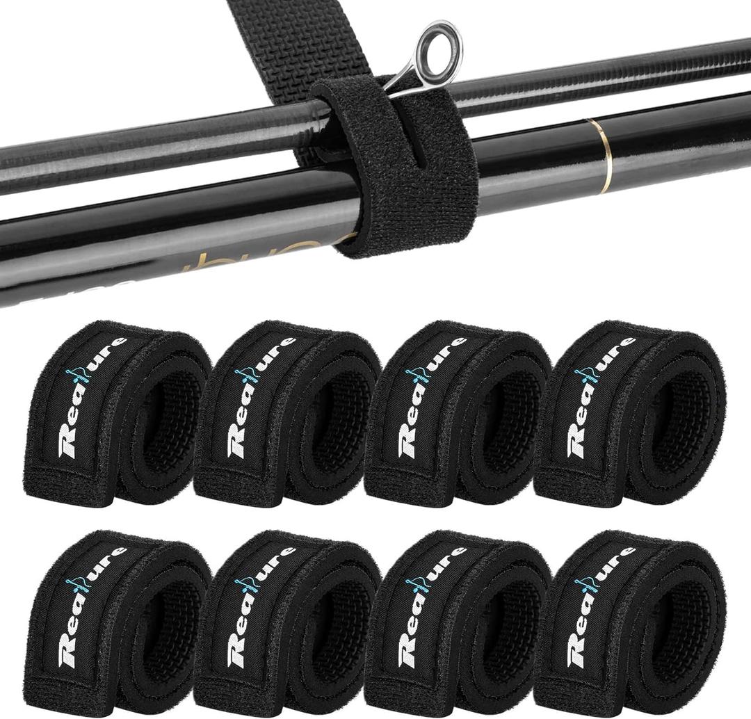8 Pcs Fishing Rod Straps Adjustable Neoprene Ties Elastic Fishing Rod Tackle Belt Ties Casting Rod Straps for Fixed Casting Rods & Spinning Rods & Fly Rods Wrap Protectors (Black)