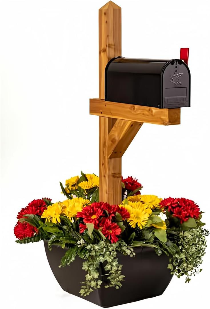 SnapPot Mailbox Planter Box – Fits True 4x4 (3.5") & 6x6 (5.5") Posts, Wrap-Around Resin Planter, 24” 16 Gallon, Tuxedo Black
