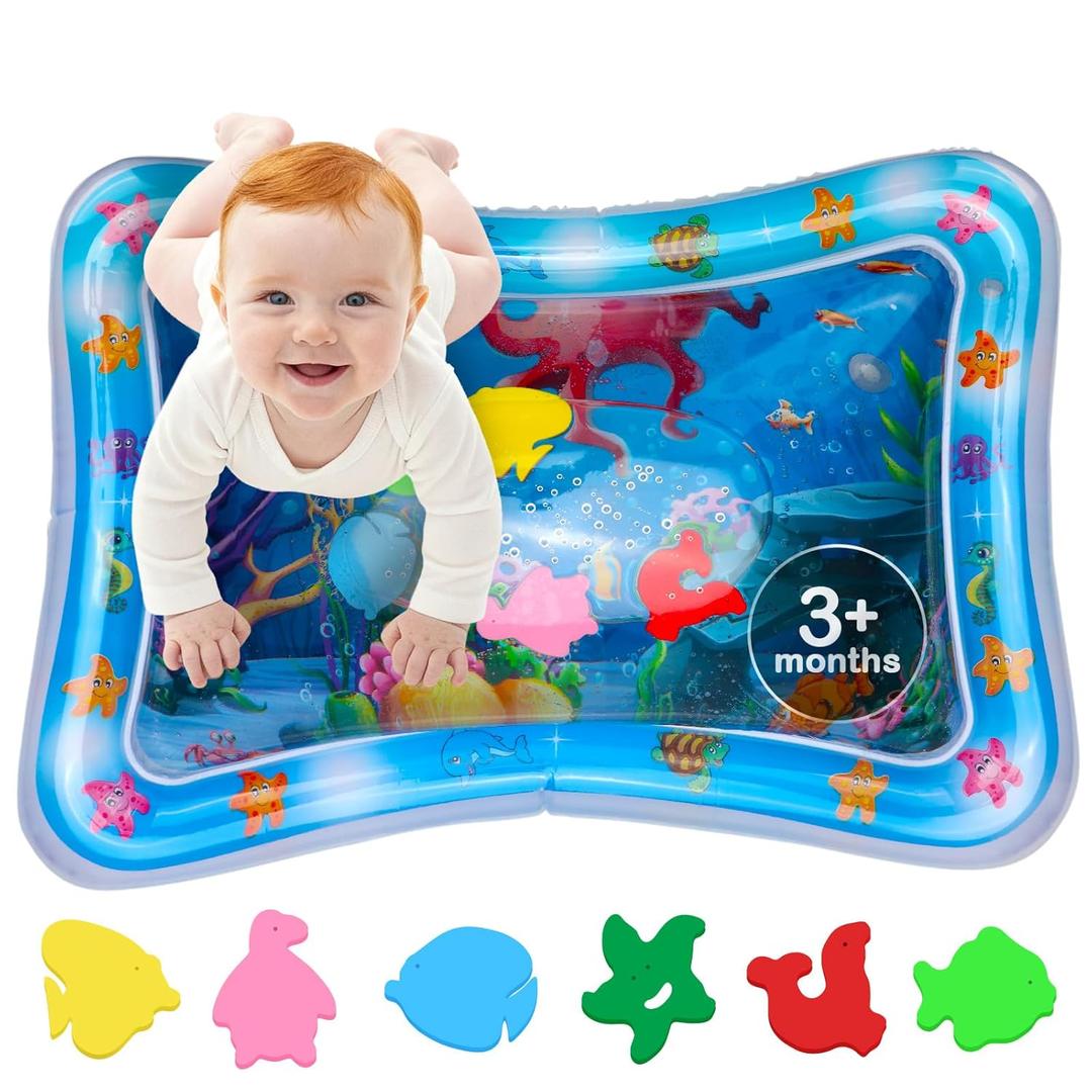 Tummy Time Water Mat  Inflatable Water Play Pad for Babies - Sensory Tummy Time Mat for Floor Play - 100% BPA-Free & Leakproof - Baby, Infants 3-12 Months  PAC3 - Blue - Avec Maman