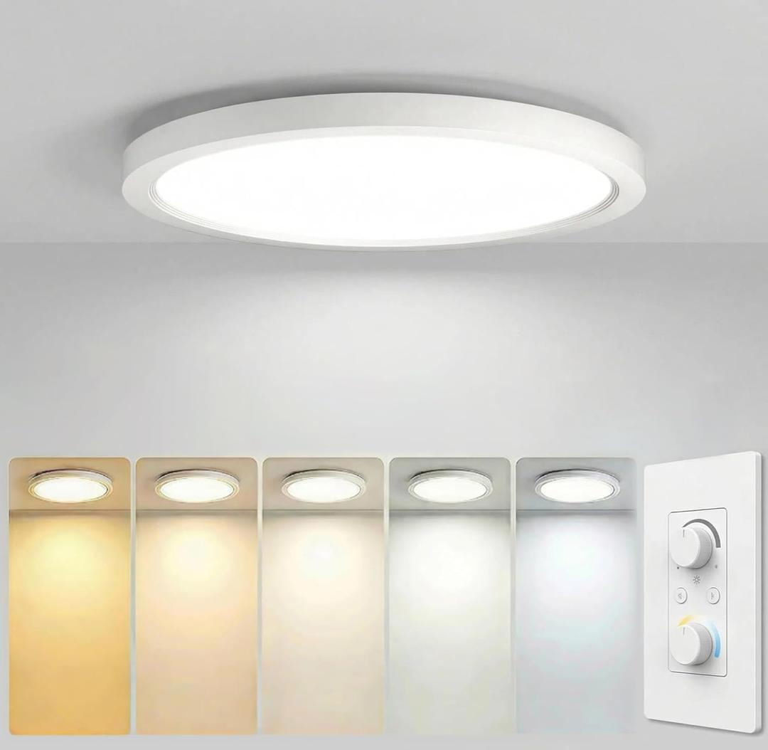16 Inch 1Pack Super Slim Flush Mount Ceiling Light Fixture,30W 3400LM Dimmable 5CCT Selectable 2700K-5000K Round Light Fixture for Living/Bedroom,Kitchen/Bathroom,Porch &All Indoor Spaces White, 15.8inch-1Pack
