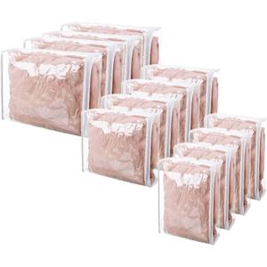Sotiff 12 Pcs Clear Vinyl Storage Bag with Zipper 3 Sizes Durable Zippered Sweater Storage Bags Large Capacity Clothes Organizer Avoid Dust Dirt for Clothing Bedding Blankets Comforters Organize