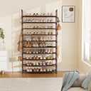 LANTEFUL Tall Shoe Rack 10 Tier Shoe Organizer Large Shoe Shelf with 18 Hooks Storage for 50 Pair Sneaker and Boot, Stackable Vertical Shoe Rack Organizer for Closet, Entryway, Bedroom, Brown