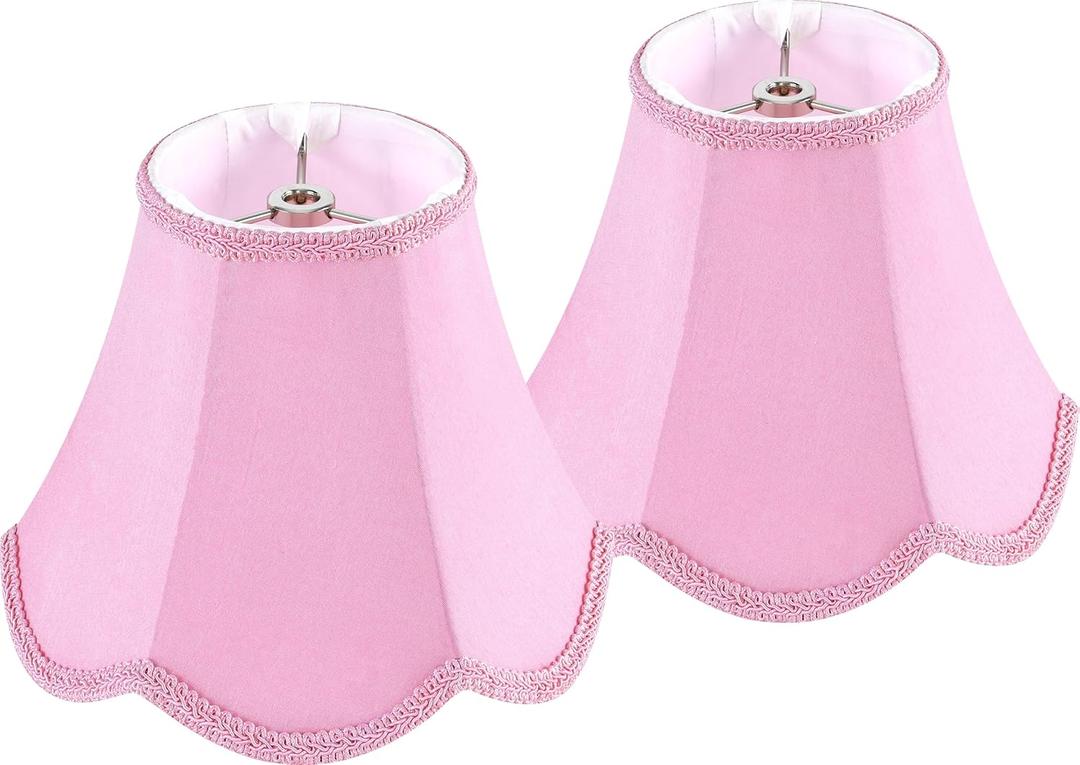 GO&SO 8 Inch Mini Pink Lamp Shades Set of 2 Small,Scalloped Lamp Shade for Table Lamps/Wall Lamp 48 6.4 IN Spider Lampshade Replacement Boho Natural Faux Silk Shade for Bedside lamps