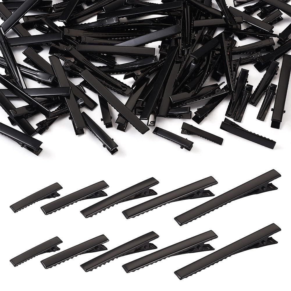 100Pcs Black Alligator Hair Clips 5 Sizes Metal Barrette Hair Clips Single Prong Hairpins for Bows Hair Accessories Making, 35/46/56/65/77mm