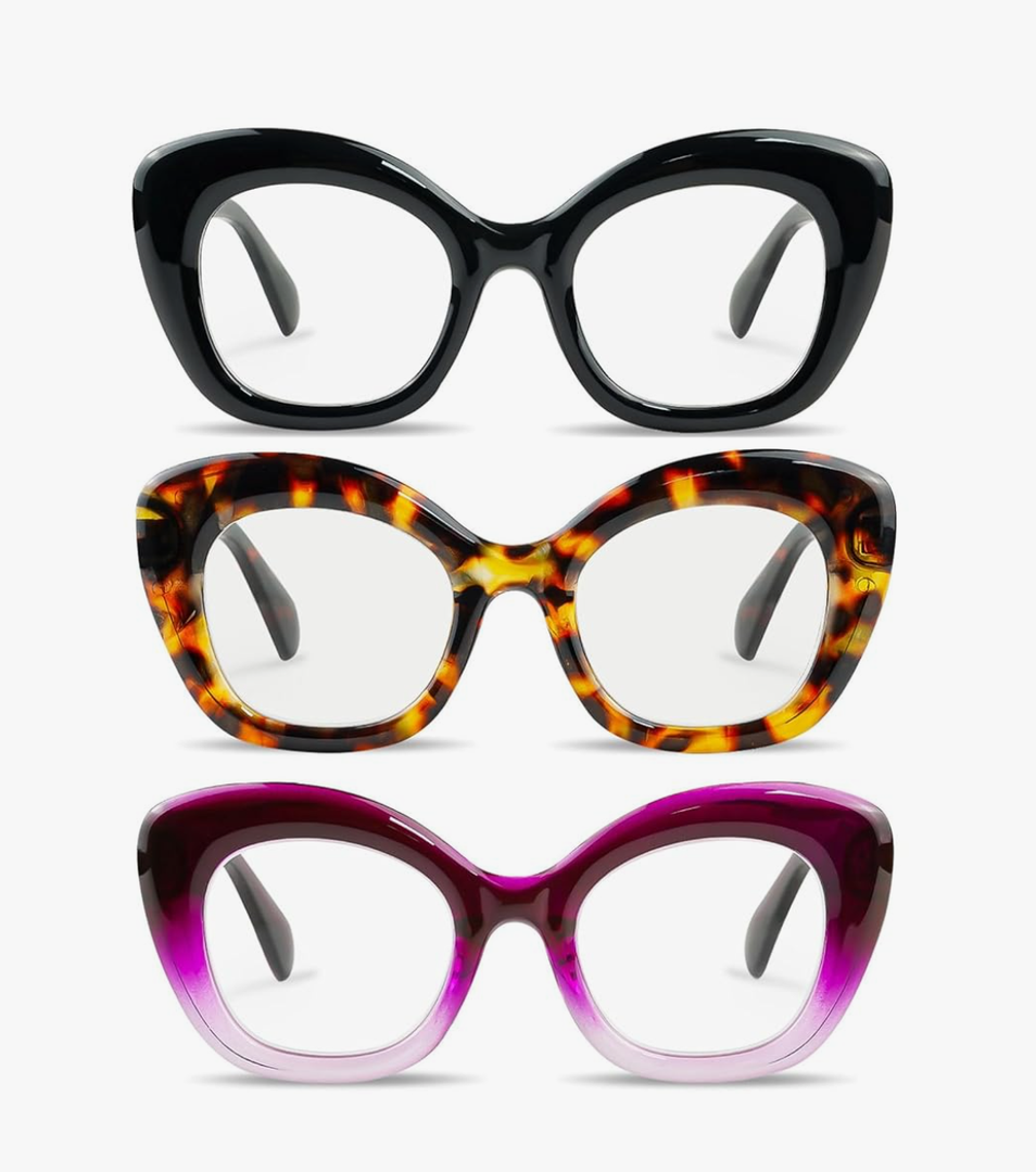 Chiccool Cat Eye Reading Glasses 3 Pack Oprah Style Oversized Fashion Computer Readers for Women with Spring Hinge +2.75