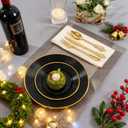 Liacere 100PCS Black Plastic Plates - Heavy Duty Disposable Plates - Black and Gold Plate Include Dinner/Dessert Plate for Wedding & Holiday Party & Birthday & Graduation