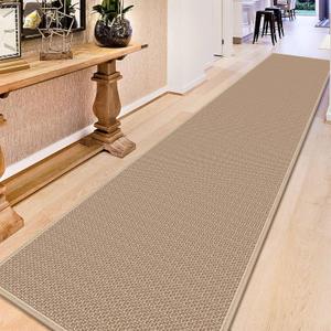 12ft Natural Jute Hallway Runner Rug Non Slip Washable, Rubber Backed Long Khaki Indoor Entryway Runner, Absorbent Kitchen Carpet Sink Rug (2'4" x 12' (Rectangular))