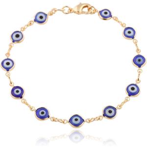 Gold Overlay with Navy Blue Mini Evil Eye Style 7.5 Inch Clasp Bracelet (T-326)