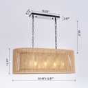 Wellmet Boho Chandelier Light Fixture 42 Inch, Farmhouse Rattan Pendant Light for Dining Room, Rustic Rectangular Chandeliers for Living Room, Bedroom, Kitchen Island (Rattan, 33 Inches)
