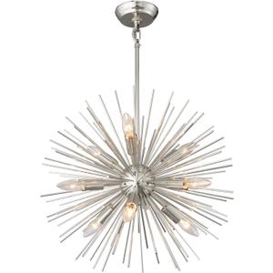 20" Modern Nickel Sputnik Chandelier 9-Lights Mid-Century Modern Starburst Chandelier Vintage Chrome Solid Metal Sputnik Chandeliers for Dining Room, Living Room, Bedroom, Kitchen, E12