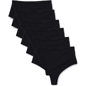 Amazon Essentials Women's Microfiber High Waisted Thong, Pack of 6 (Medium, Black)