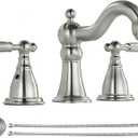 RKF Bathroom Faucets for Sink 3 Brushed Nickel 8 inch Widespread Bathroom Sink Faucet with Drain Double Lever Handle Faucet Bathroom Vanity Faucet Basin Mixer Tap WF013BN