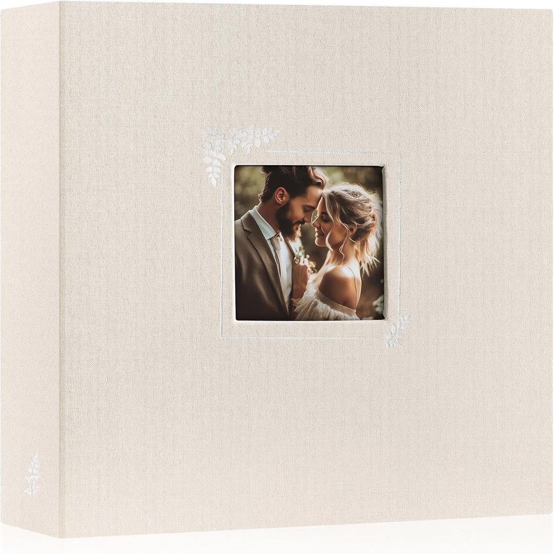 Lanpn Scrapbook Photo Album 12x12, Linen Window Design Cover Top Load 3 Ring Folder Binder Photobook Photo Book 12 x 12 inch with 30 Plastic Sleeves 60 Pages Beige