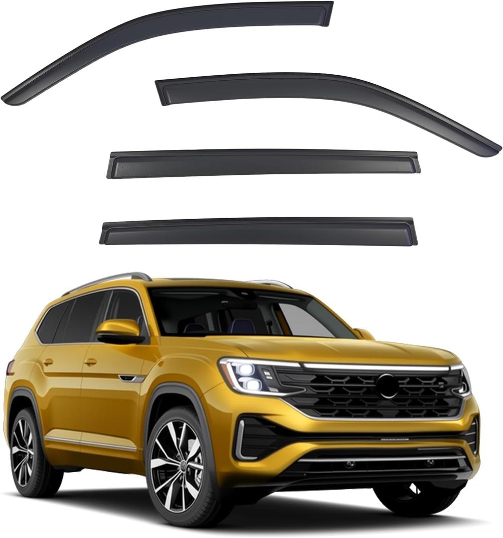 Window Visors Rain Guards Compatible with 2018-2026 Volkswagen Atlas, Side Window Wind Deflectors Vent Shades Out-Channel Accessories, Dark Smoke 4 Pcs, 2019 2020 2021 2022 2023 2024 2025