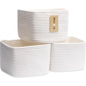 MiniArk Small Organizing Baskets for Cubes Shelf, 9.7x9.7x7.1 Inch Rope Woven Storage Bins for Nursery Shelves Storage, Cute Toy Basket, Square 3 Packs Off White