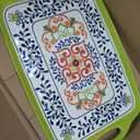 Large Serving Platter with Handles,19x12Large Rectangular Melamine Serving Tray Set of 2, Kitchen Food and BBQ Serving Platter, Talavera Grilling Prep and Serve Tray, Dishwasher Safe