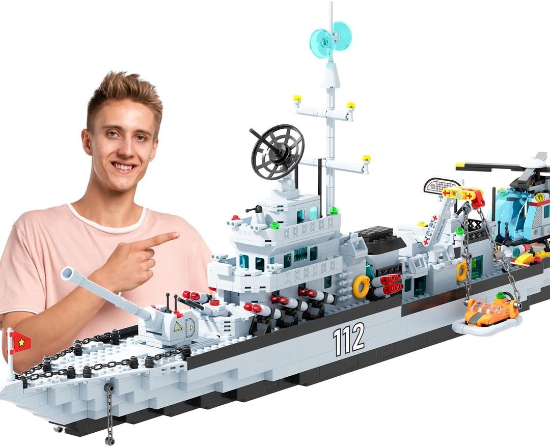 Battleship Building Set for Boys 8-14, 6-in-1 Military Boat and Ship Navy Warship Toys Model Kits Construction Birthday for Adults Men Teens Age 8-12,14+ (1456+ PCS)