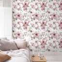 Ismoon 17.3''x197''Peel and Stick Wallpaper Boho Floral Contact Paper Pink Watercolor Flowers Leaf Wallpaper Removable Self-Adhesive Wall Paper for Bedroom Renter Friendly Vinyl
