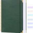 Graph Paper Notebook, 8.5" x 11" Spiral Notebook, 300 Page Hardcover Graphing Notebook for School, Leather Notebooks for Work, Engineering, Thick Large A4 Grid Notebook, 5 Squares, 24Pcs Tabs, Green