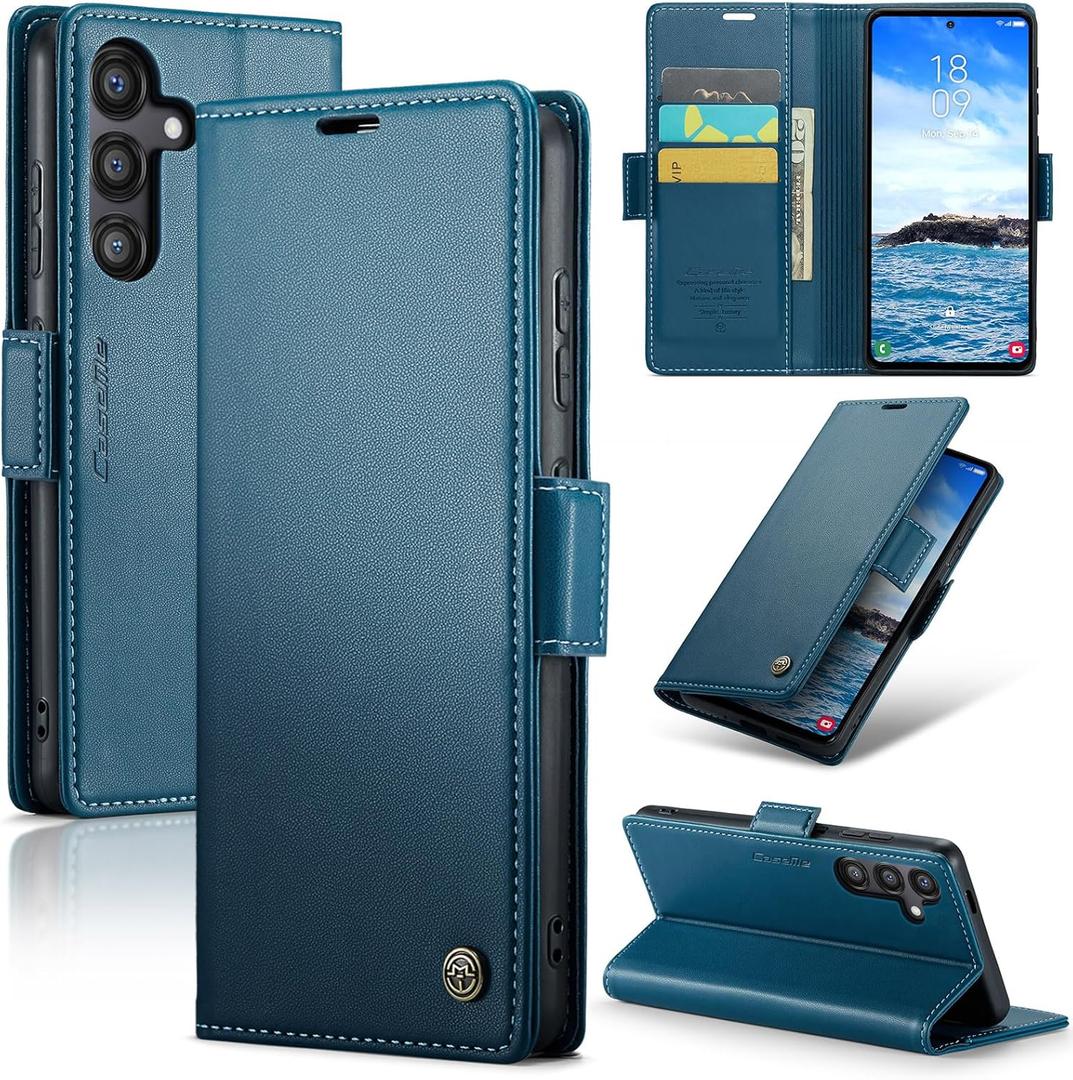 for Samsung Galaxy S25 Plus Wallet Case with Credit Card Holder, PU Leather RFID Blocking Folio Flip Kickstand Magnetic Clasp Protective Phone Cover for Women Men Blue