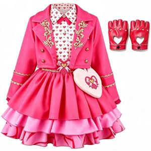 Wicked Wonderland Bridget Pink Costume Queen of Hearts Halloween Outfit with Jacket Dress & Accessories (Pink, S)