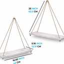 Comfify Hanging Shelves for Wall - Set of 2 Rustic Farmhouse Boho Shelves with String 17x5.2 Thick Distressed, Torched Look Real Wood - Rustic White