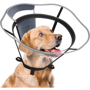 Extended Dog Cone to Stop Licking, Adjustable Depth, Transparent Recovery Collar for Large Medium Dogs, Soft E-Collar After Surgery Neuter with Reflective Strip for Night Visibility M