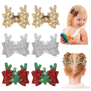 choicbaby 6pcs Christmas Hair Bows Clips 3" Glitter Sequin Baby Girl Hair Bows Christmas Tree Snowflake Bell Hair Accessories for Baby Girls Toddler Kids