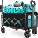 Wagons Carts Foldable, Collapsible Wagon with Wheels — Foldable Wagon for Groceries,Picnic,Beach,Camping, Small Hauls, Apartment Moving Storage, Portable Utility Folding Wagon Cart, 360lbs, Black