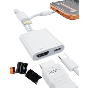 USB-C and Lightning to HDMI Adapter for iPhone ipad to TV [MFi Certified], 4K@60 Hz Sync Screen Apple Lightning to Digital AV Adapter for MacBook, iPhone17/16/15, iPad to TV/Projector/Monitor (White)