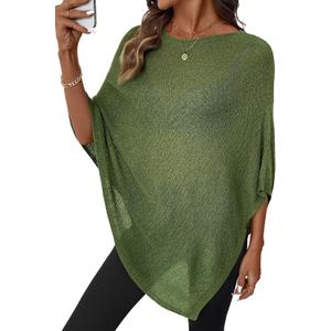 SHEWIN Womens Sheer Knit Poncho Crochet Summer Tops See Through Mesh Spring Sweaters Beach Cover Ups for Women 2026, Large