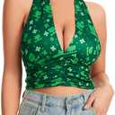 Women Summer Going Out Halter Crop Tank Top (Green, M)
