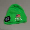 LED Beanie Hat with Rechargeable Headlight & Rear Red Light, 3 Modes, USB Charging, Warm Winter Cap with USA Logo