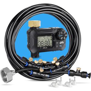 homenote Automatic Misting Cooling System with Timer, 46FT Misting Line, 10 Brass Nozzles, and 3/4" Brass Adapter for Patio Cooling and Garden Watering