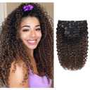 Loxxy Curly hair extensions Clip in human hair Natural Black Fading To Chocolate Brown Color For black Women Jerry Curly Clip in Natural Hair Extension Real Virgin Thick Hair(#1B/4,22 Inch,120gram)