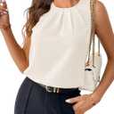 Samefar Womens Summer Tank Tops Pleated Crewneck Casual Loose Chiffon Blouses Sleeveless Tops Business Work Shirts (Medium, White)
