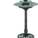 Alpine Corporation 35" Tall 3-Tier Outdoor Pedestal Water Fountain  Durable Resin Cascading Water Feature and Birdbath for Garden, Patio, Deck, and Backyard, Green