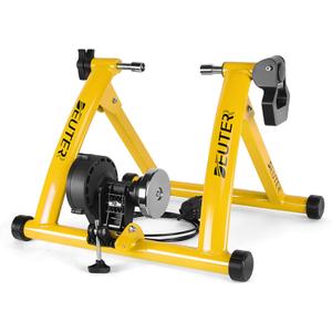 Bike Trainer, Magnetic Bicycle Stationary Stand for Indoor Exercise Riding, 26-29" & 700C Wheels, Quick Release Skewer & Front Wheel Riser Block Included (YELLOW)