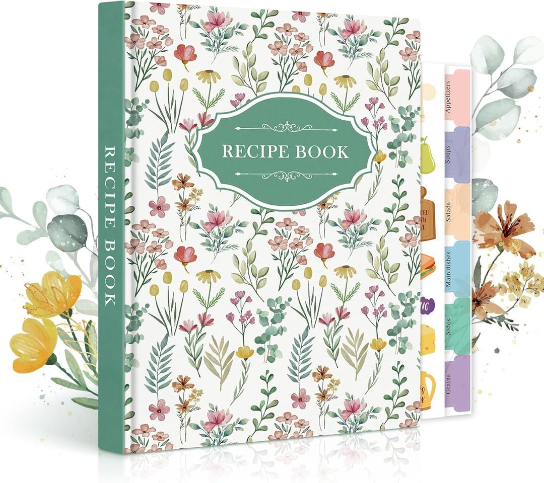 Lanpn Blank Recipe Book Cookbook for 70 Recipes, A5 Waterproof Empty Recipe Notebook to Organize Your Family Recipes, Leather Cooking Journal with Stickers to Write in Your Own Recipes, Green