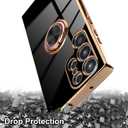 for Samsung Galaxy S23 Ultra 5G Case, Built-in 360 Rotation Ring Holder Magnetic Stand, Luxury Shiny Plating Edge Shockproof Electroplated Protective Phone Cover (Black/Golden)